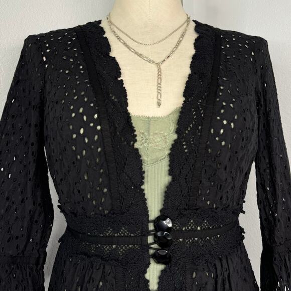 Vintage Cache Sheer Lace Cardigan Top Black Size 4 - Picture 2 of 7